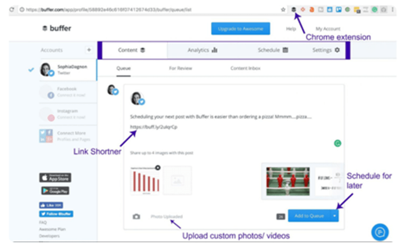buffer link shortner upload custom photos/videos